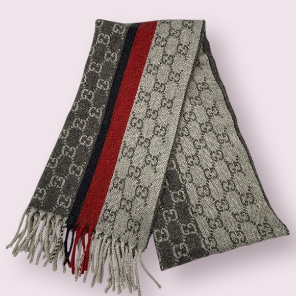 Gucci Accessories - Gucci Cashmere/Wool Grey GG Fringe Scarf